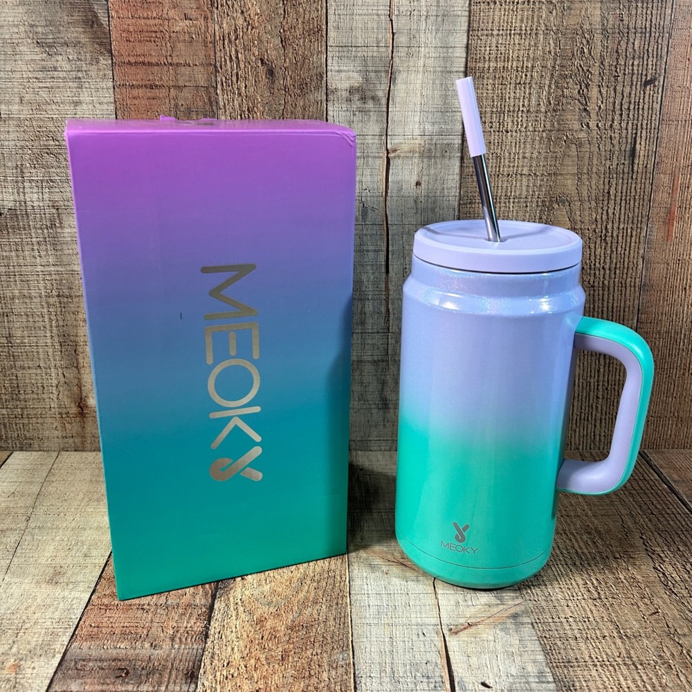 MEOKY Purple Teal Ombre Glitter 50oz Tumbler with Handle Insulated Travel Mug